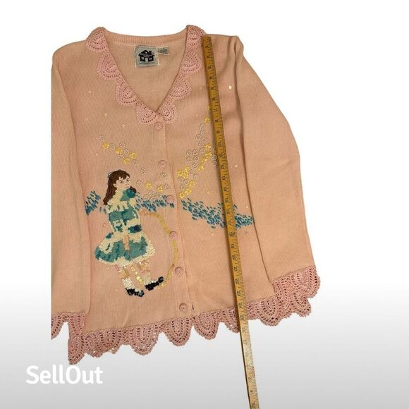 Storybook Knits Women's XS Pink Embellished Cardigan Sweater - Picture 4 of 5